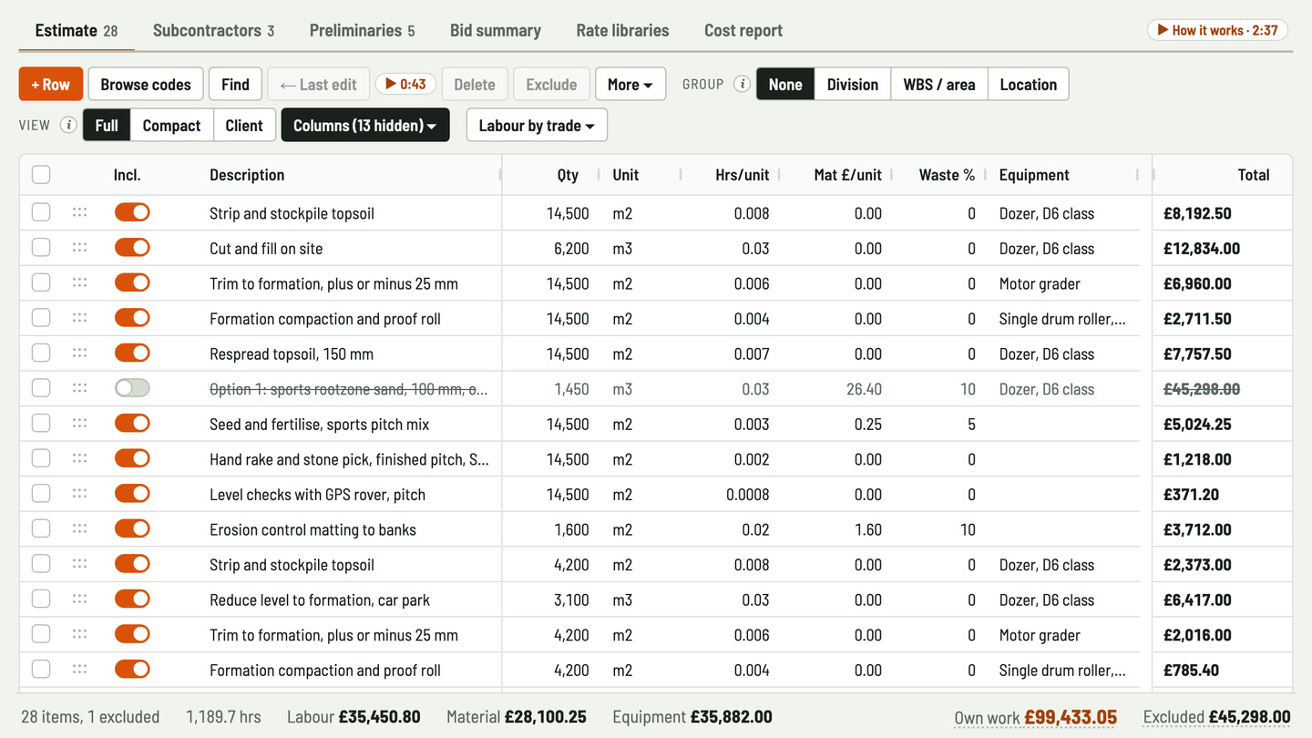 Bidfident screenshot: every pass on its own line