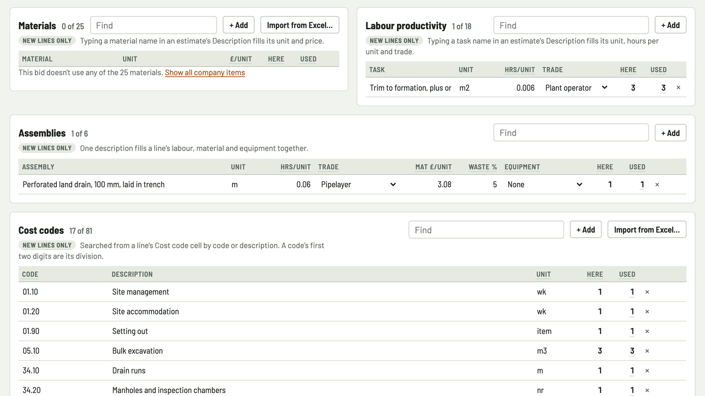 Bidfident screenshot: outputs kept in the library