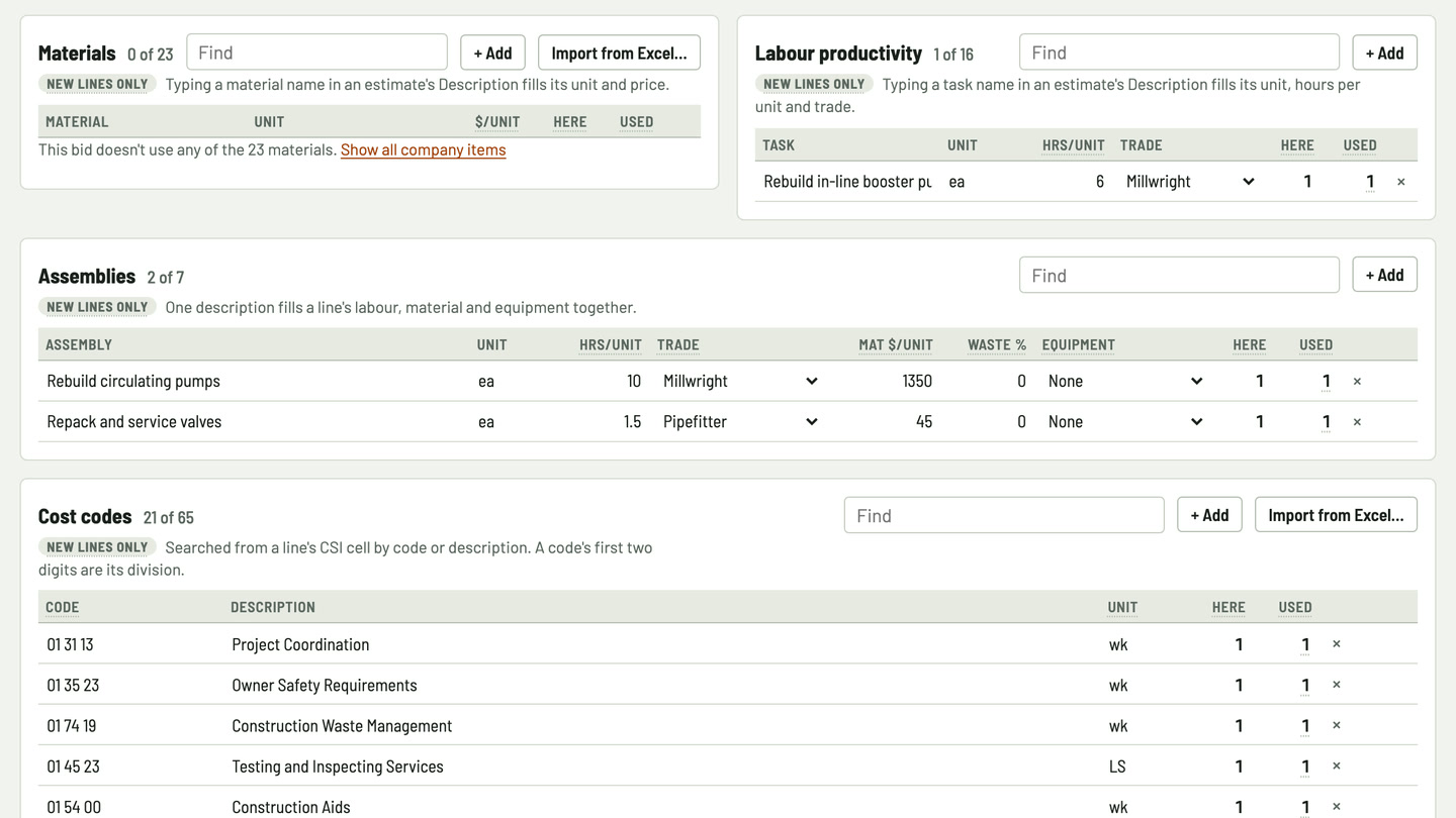 Bidfident screenshot: your maintenance tasks in one library