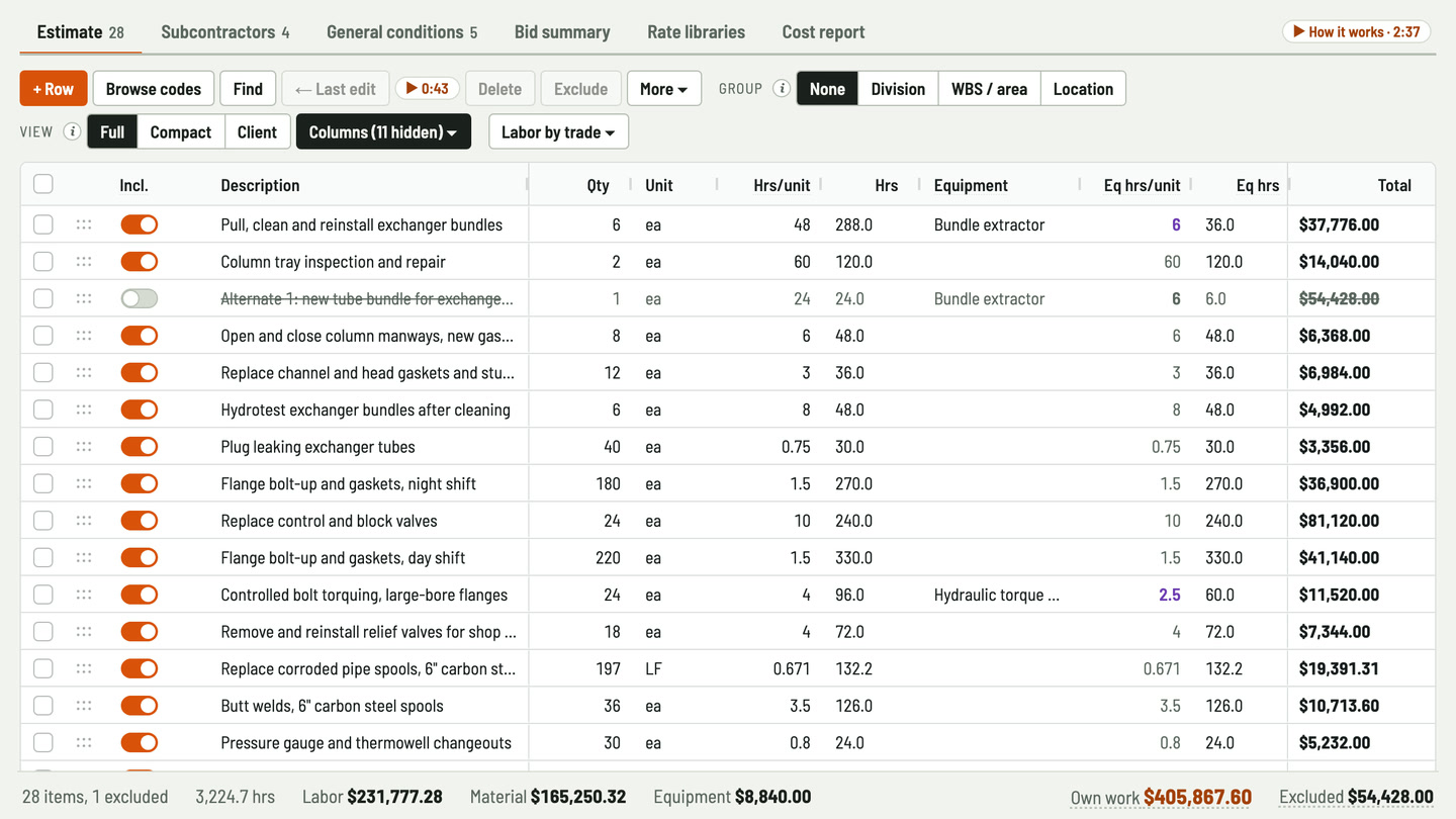 Bidfident screenshot: the bundle extractor for its own hours