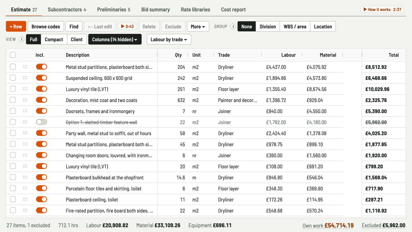 Bidfident screenshot: the feature wall as an option