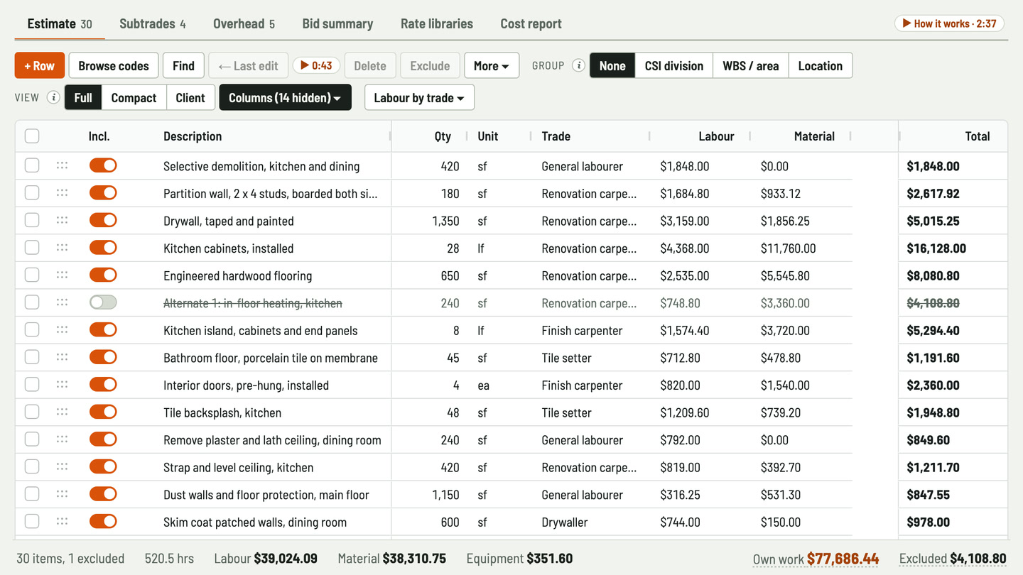 Bidfident screenshot: upgrades the client can say yes to later
