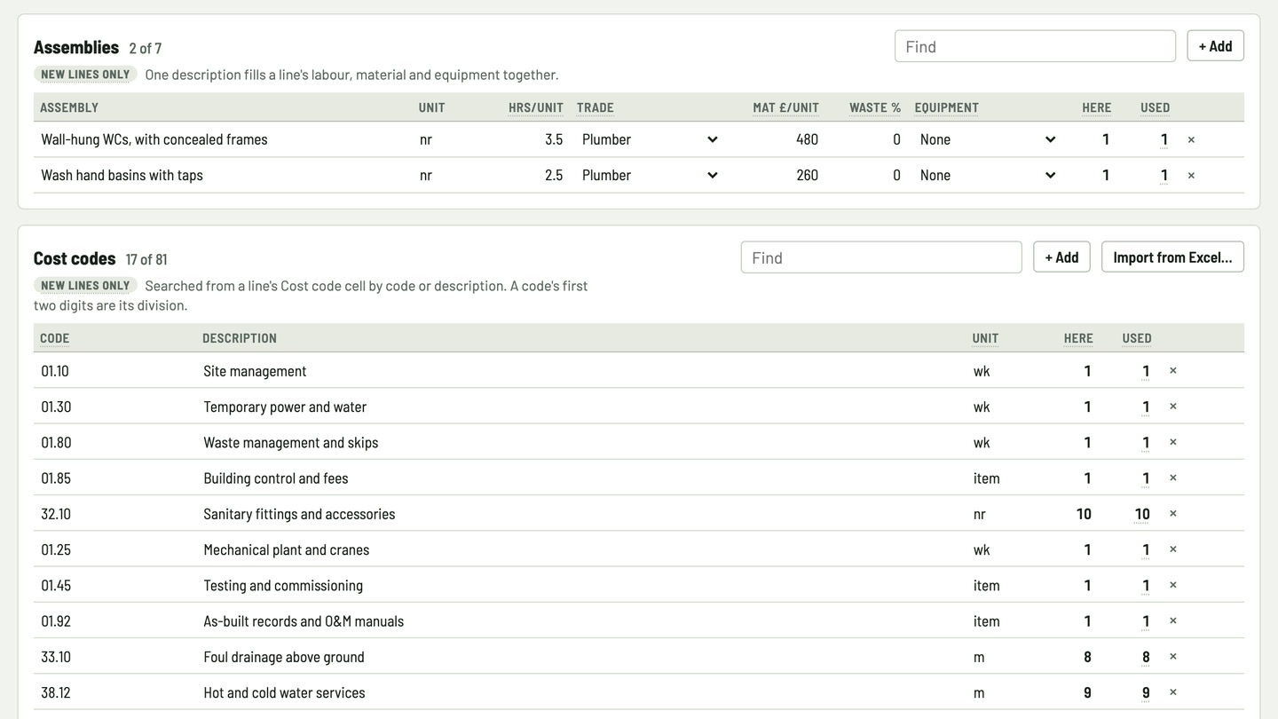 Bidfident screenshot: sanitaryware and frames in your library