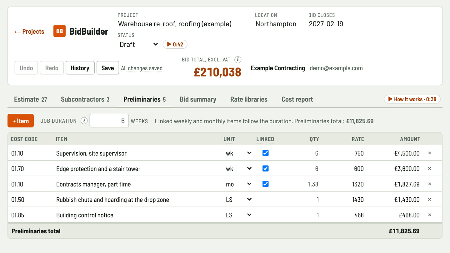 Bidfident screenshot: edge protection and safety by the week
