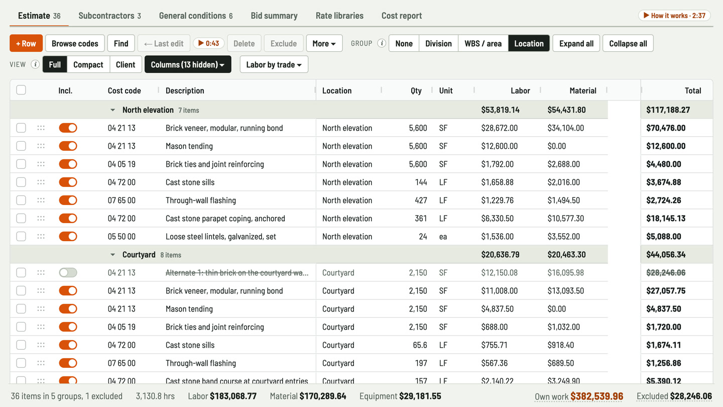 Bidfident screenshot: elevation by elevation