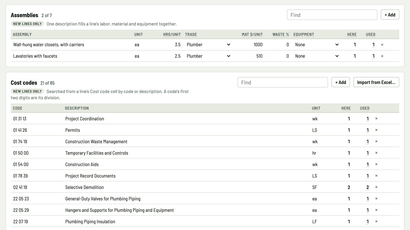 Bidfident screenshot: fixtures and carriers in your library