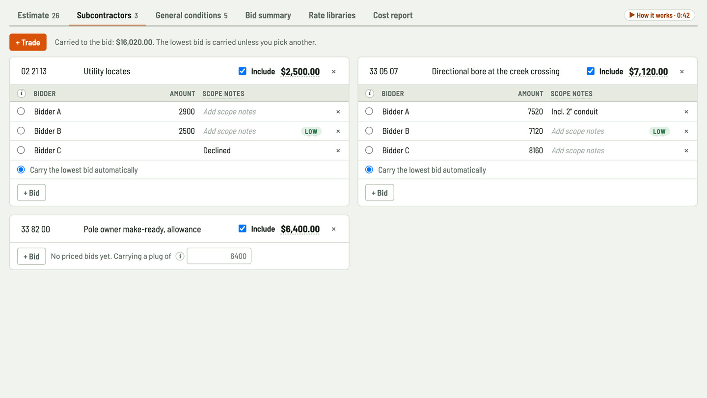 Bidfident screenshot: locates bids side by side