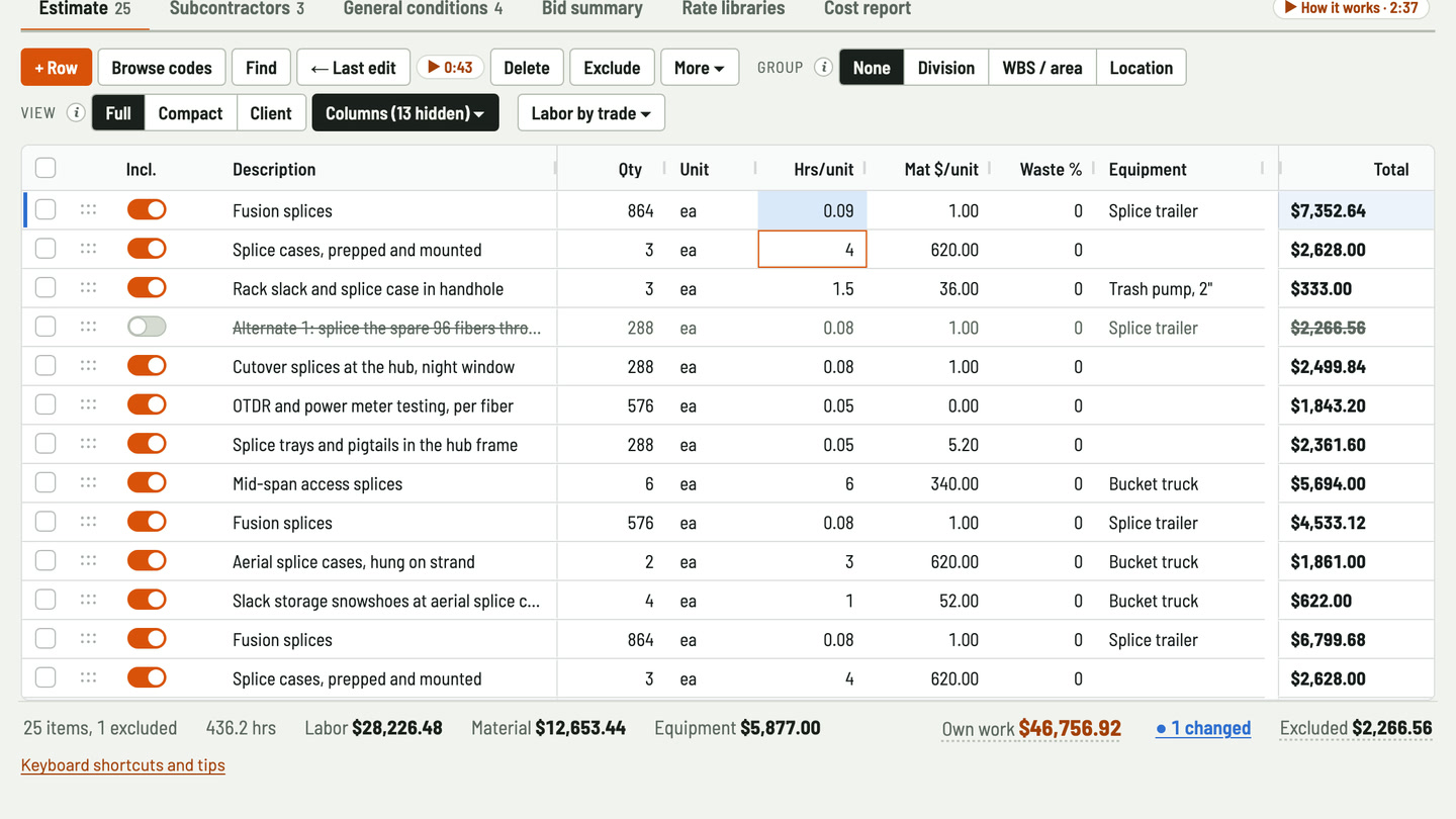 Bidfident screenshot: the bid total always in view