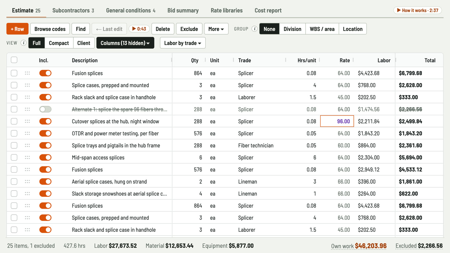Bidfident screenshot: night splicing at its own rate