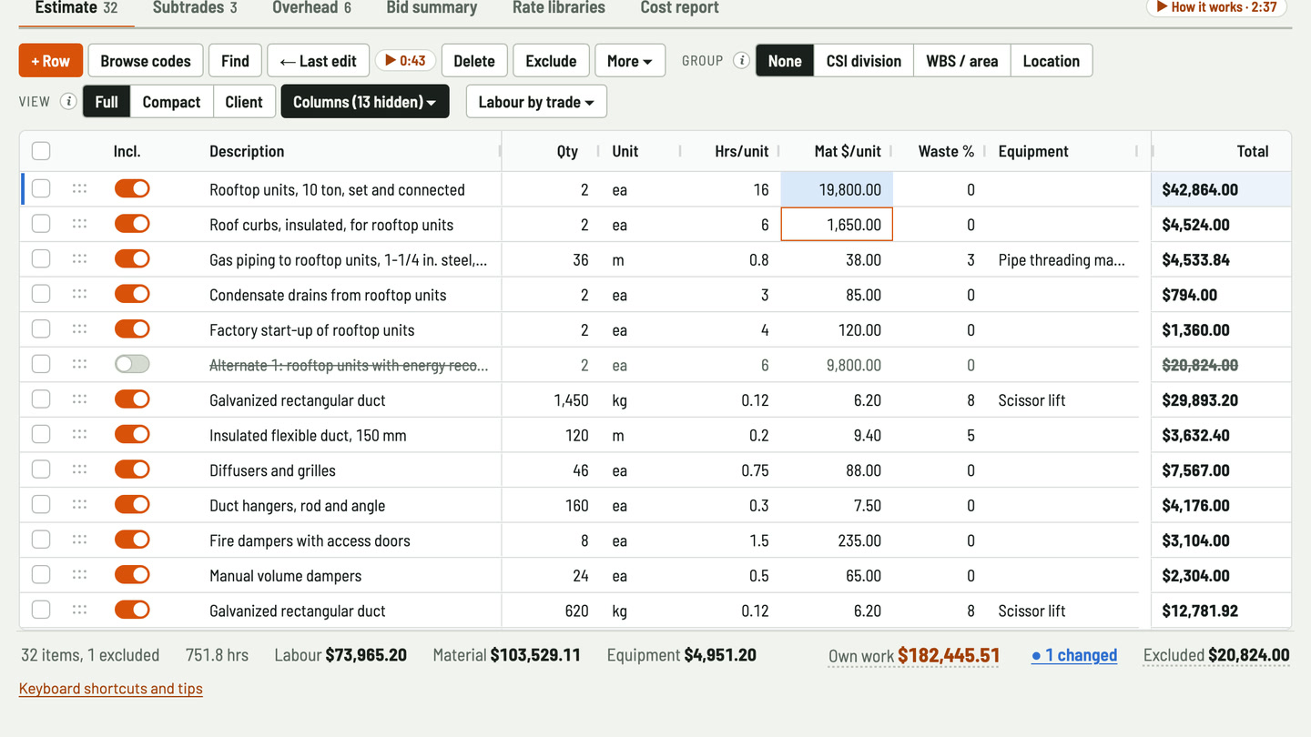 Bidfident screenshot: see the bid move as you change a price