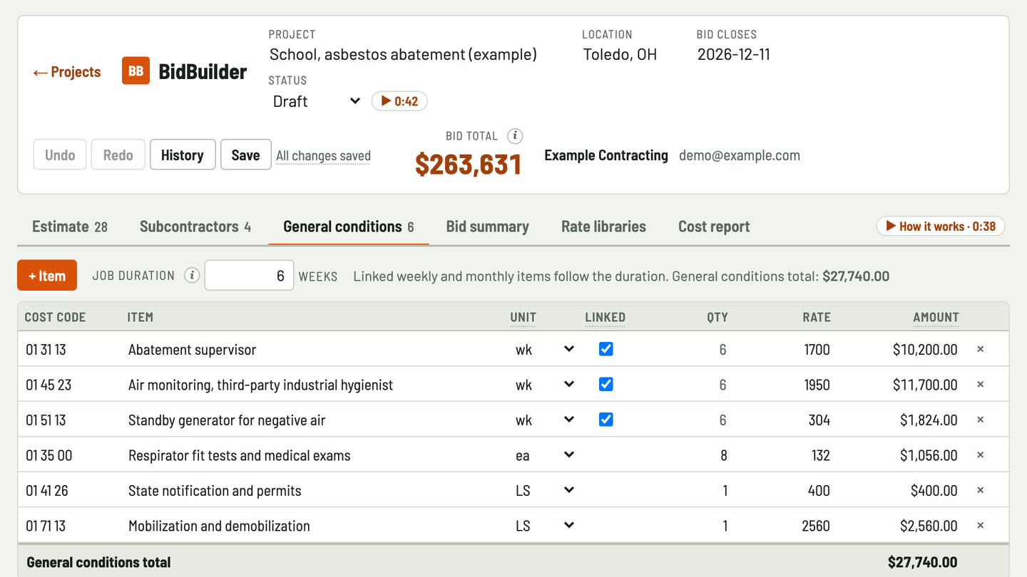 Bidfident screenshot: air monitoring by the week