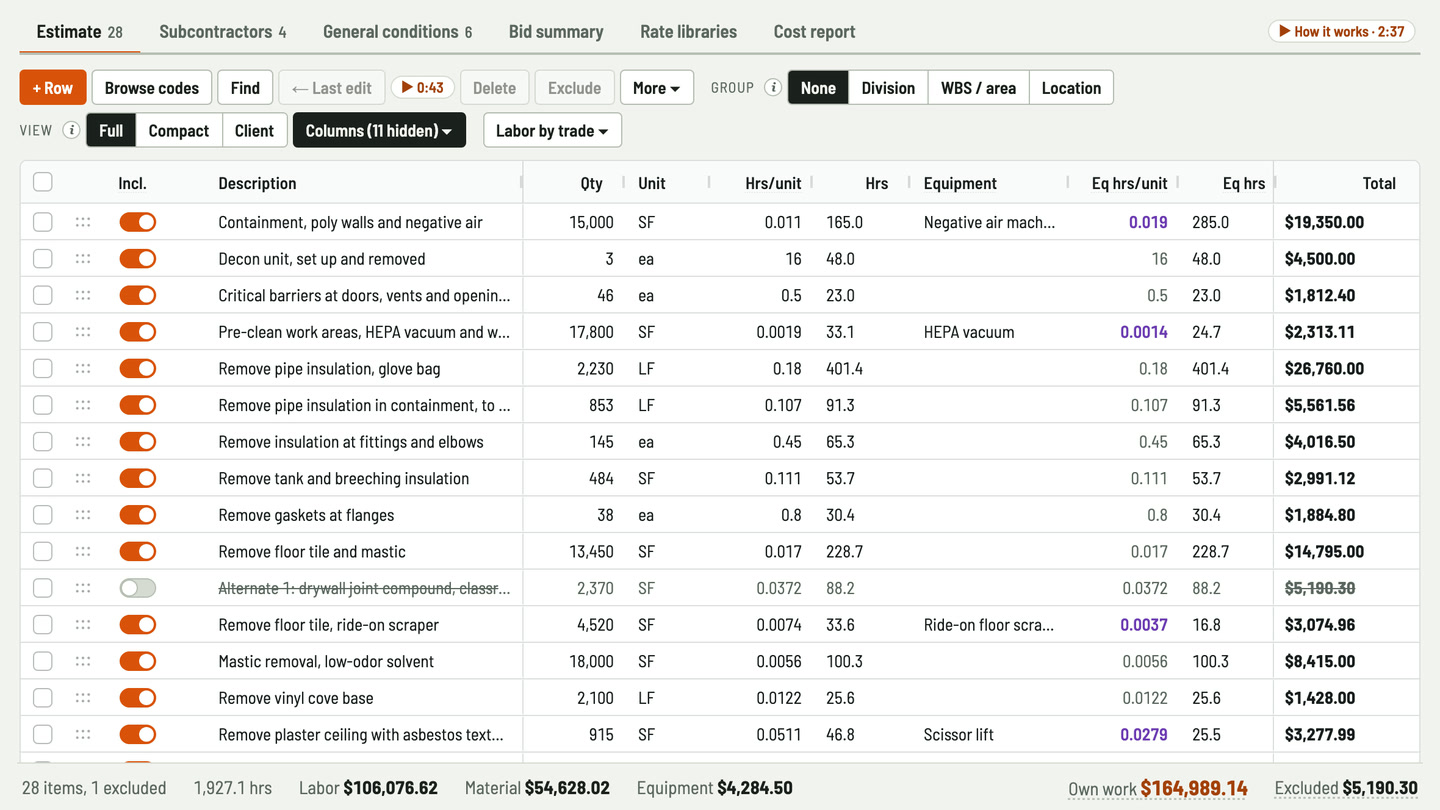 Bidfident screenshot: negative air machines at their own hours