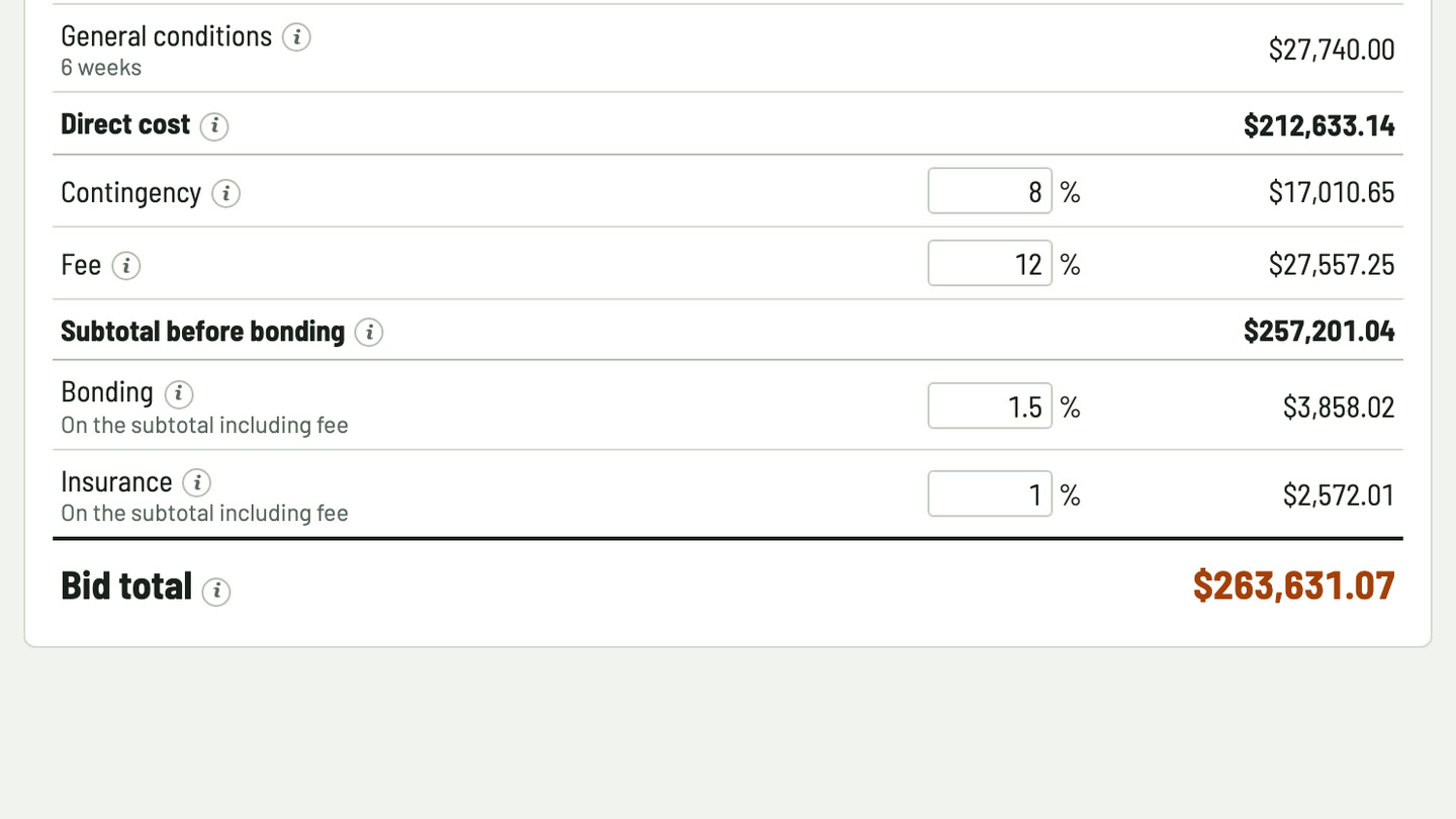 Bidfident screenshot: contingency for hidden asbestos